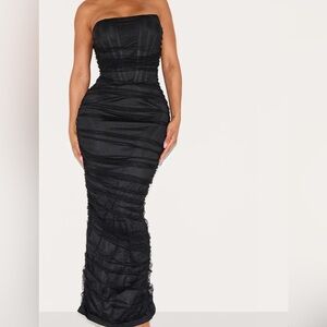 Pretty little thing shape black mesh corset bandeau maxi dress NWT size 14